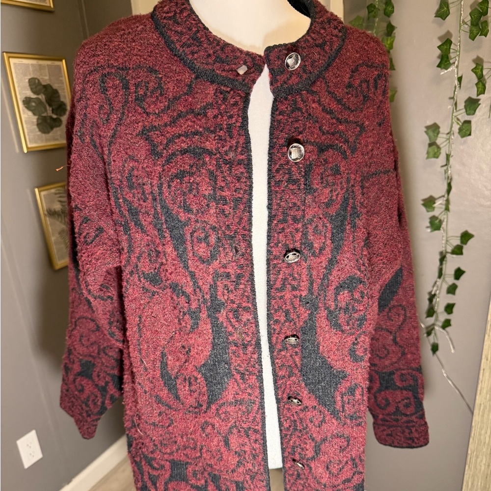 Harley Women's‎ Red and Black Shetland Wool Cardigan Sweater